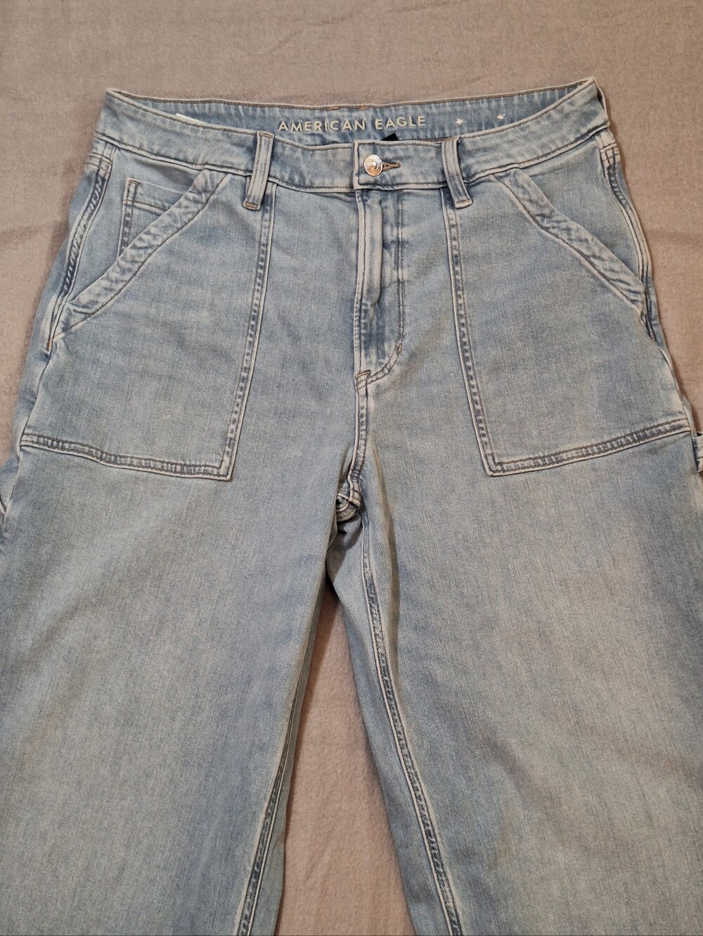 American Eagle Light Wash Super High Rise Baggy Wide Leg Jeans Wms 12 Regular - Picture 3 of 16